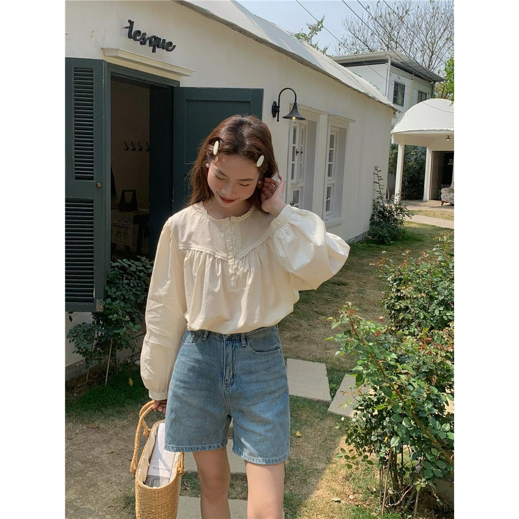 Áo Ren Cổ Tròn Dáng Rộng Dài Tay Thời Trang Sành Điệu 62620