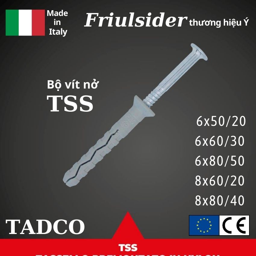 Tắc Kê Nở Nhựa Ý cao cấp 6li , 8li TSS Friulsider - dạng búa đóng dễ lắp đặt