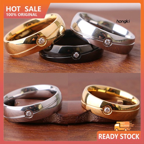 Nhẫn cưới chất liệu thép titan đính đá nhân tạo cỡ 6-11