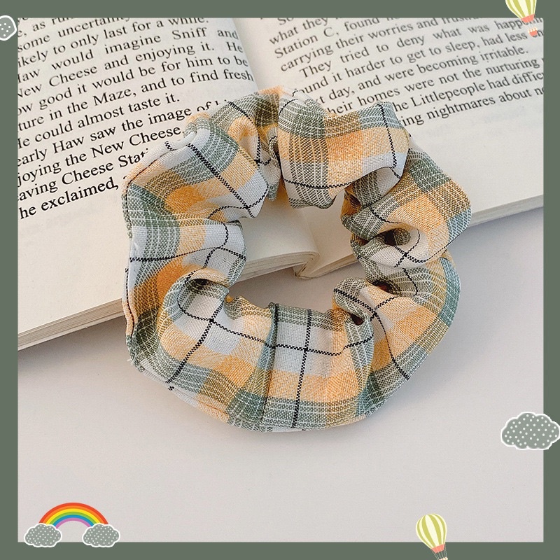 Dây buộc tóc tím caro Scrunchies phong cách hàn quốc cho nữ