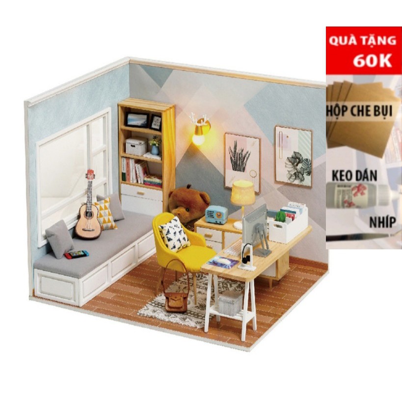 Mô hình nhà gỗ DIY – Study room ( tặng kèm quà tặng keo, nhíp, mica)