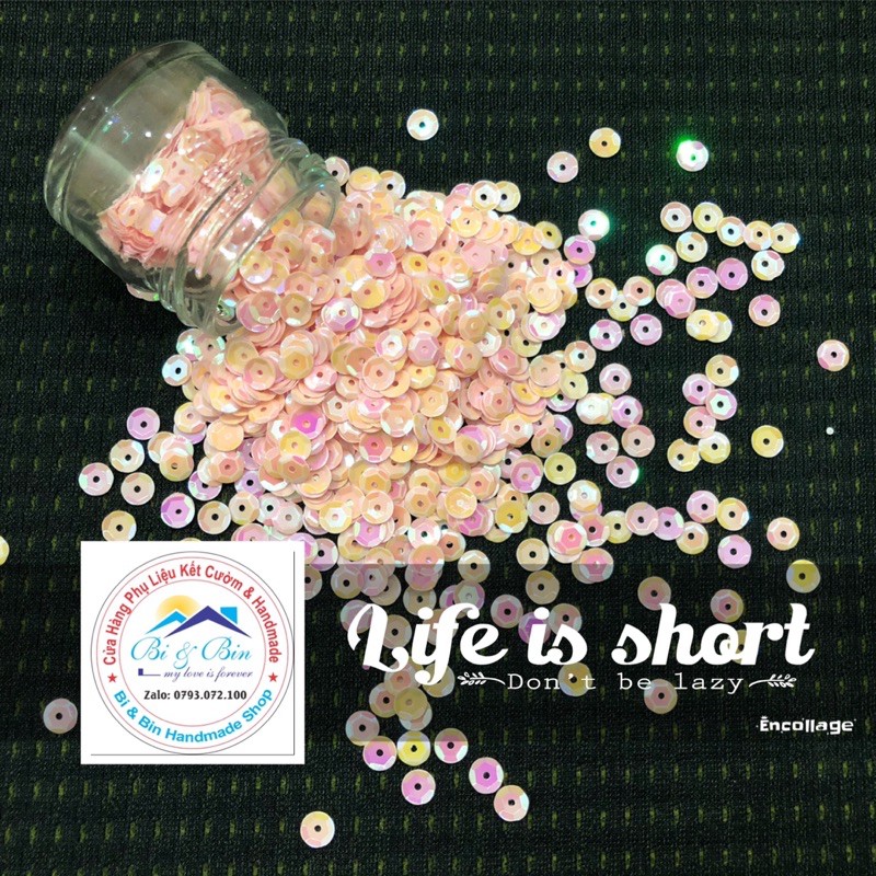 40g Kim Sa Mô Lục Giác 6mm Màu Sữa Cừ Đính Kết Trang Phục Thời Trang