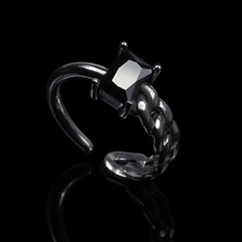 Nhẫn mạ bạc 925 đính đá mã não màu đen thời trang cá tính