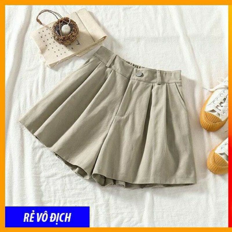Quần Sooc Nữ Lưng Chun Khóa Trước Chất Vải KaKi Giãn