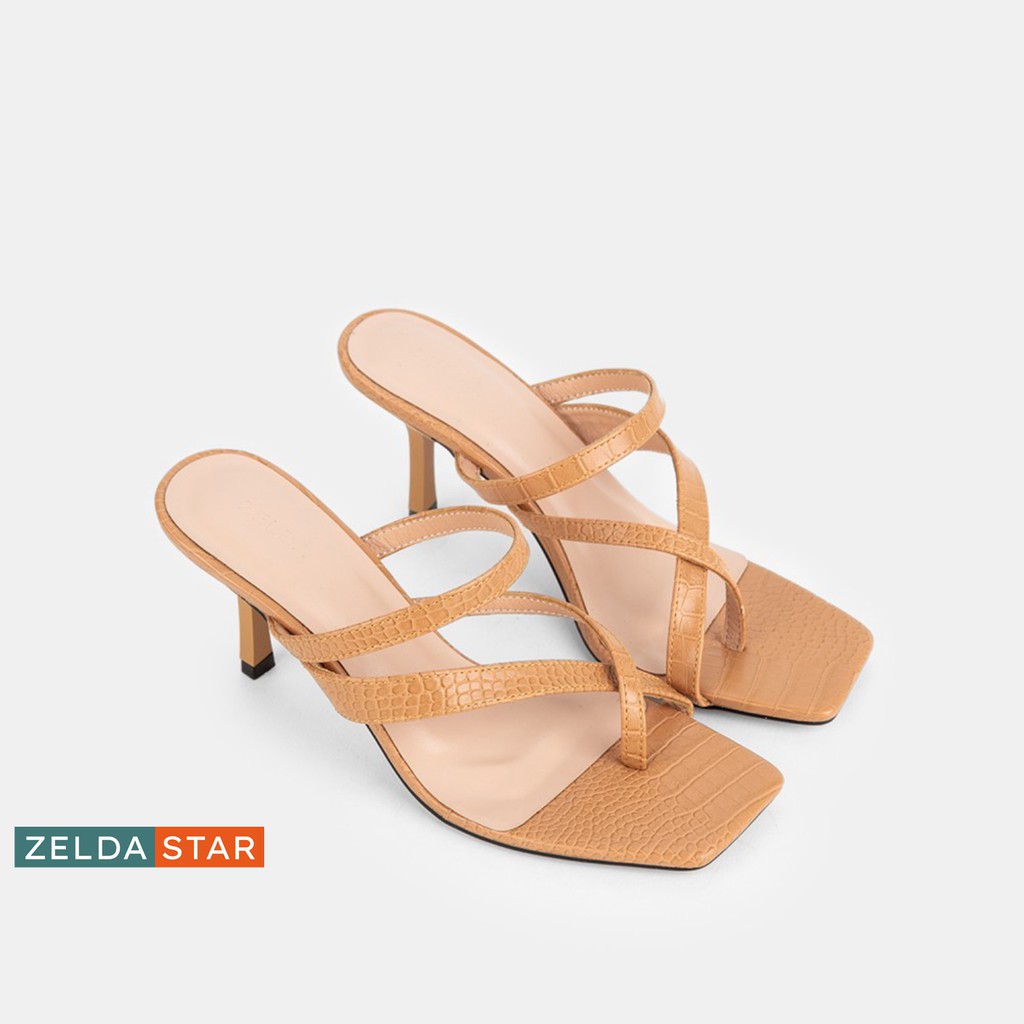 Guốc Zelda Star mũi vuông gót cao 7cm quai mảnh phối chéo - GN010820