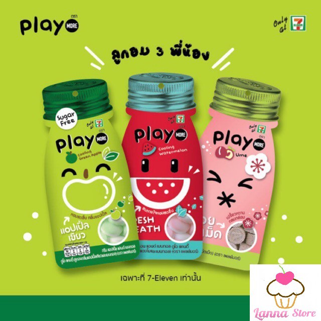 Kẹo Play more gói 12G vị dưa hấu/táo/xí muội/xoài/chanh muối/nho/siêu mát lạnh - Thái Lan