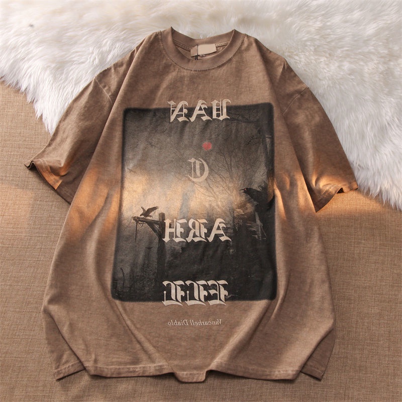 Áo Thun 100% Cotton Nguyên Chất Tay Ngắn In Hình Khu Rừng Màu Tối Phong Cách Hip Hop Đường Phố Cho Nam Và Nữ