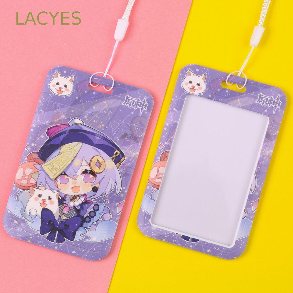LACYES Cute Genshin Impact Card Cover Cartoon Hu Tao Key Holder Card Holder With Keyring Qiqi Key Chain Metal Brelok Women Pendant Bank Credit Card Name Tags Badge Holder Bus Card Sleeve