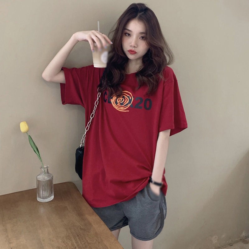 Áo Thun Tay Ngắn Cổ Tròn In Chữ Phong Cách Hàn Quốc Dành Cho Nữ