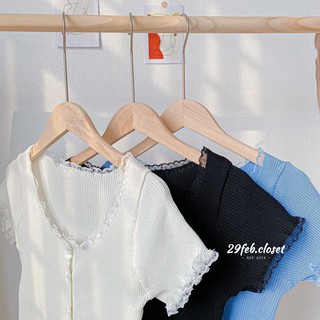 Áo len mỏng viền ren cổ tròn (Ảnh thật)