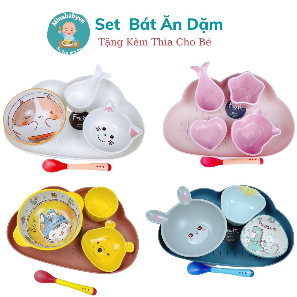 Bát Sứ Ăn Dặm, Set Bát Sứ Ăn Dặm Cho Bé Nhiều Hình Đáng Yêu Tặng Kèm Thìa