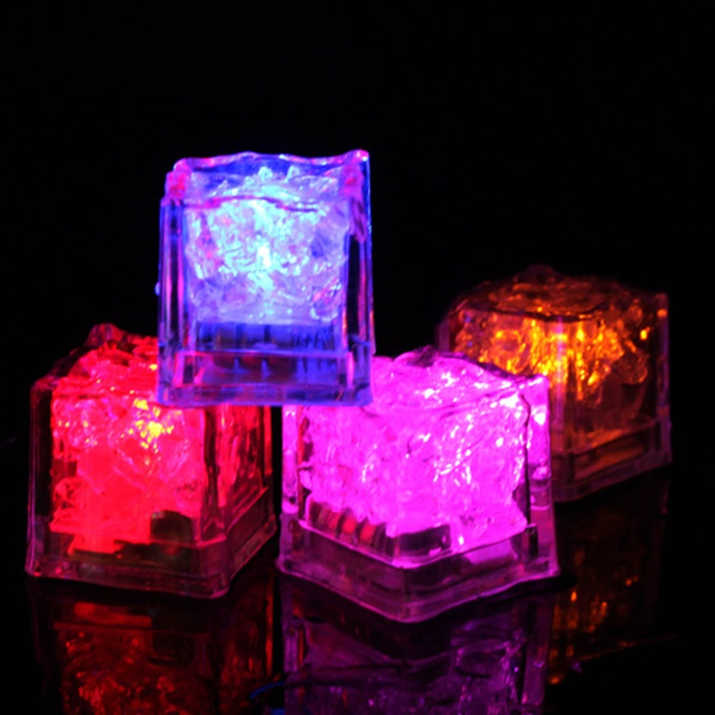 Khối Đá Viên Đá Trong Suốt Có Đèn LED Phát Sáng Chống Nước Trang Trí Đồ Uống