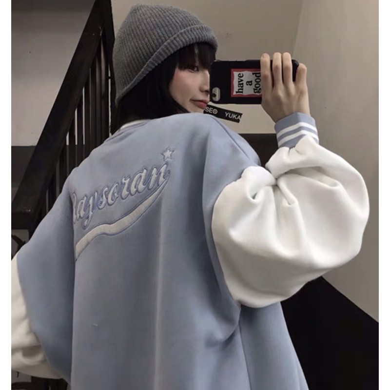 [Có clip áo] Áo bomber- Áo bóng chày màu xanh ngọc- đen trắng chữ R shop jum.closet | BigBuy360 - bigbuy360.vn
