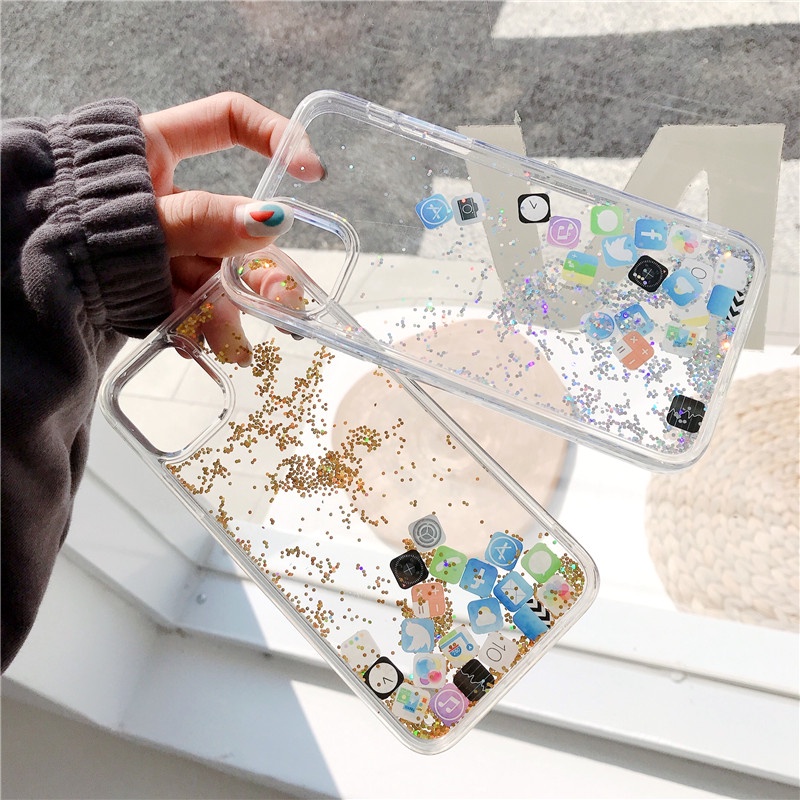 Ốp Điện Thoại Mềm Trong Suốt Phối Kim Tuyến Nước Cho iPhone 14 Pro Max 13 11 12 Mini 11