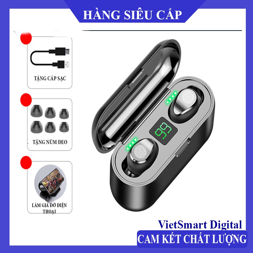 Tai Nghe Bluetooth, Tai Nghe Không Dây AMOI F9 TWS 5.0 9D, Cảm Ứng Chạm, Chống Nước, Chống Ồn Phiên Bản Quốc Tế 2021