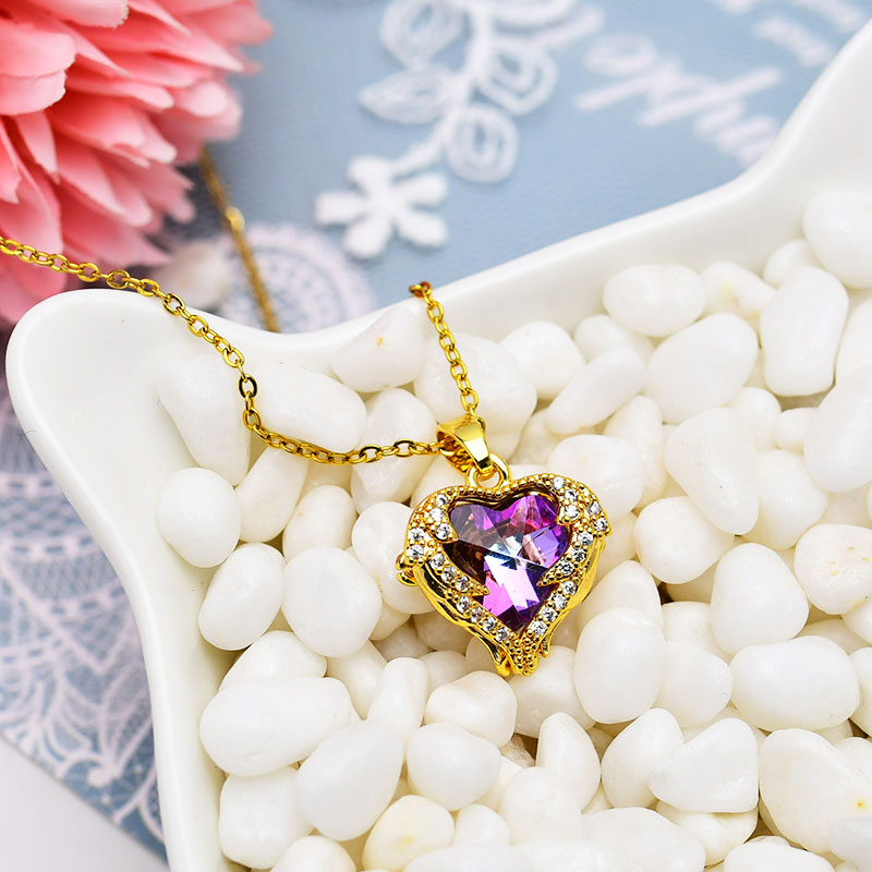 XiaoboACC Dây Chuyền Mạ Vàng 14K Mặt Đá Pha Lê Hình Trái Tim Phong Cách Thời Trang Hàn Quốc