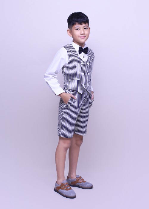 Áo gile thời trang Jadiny bé trai hai hàng nút sọc xanh