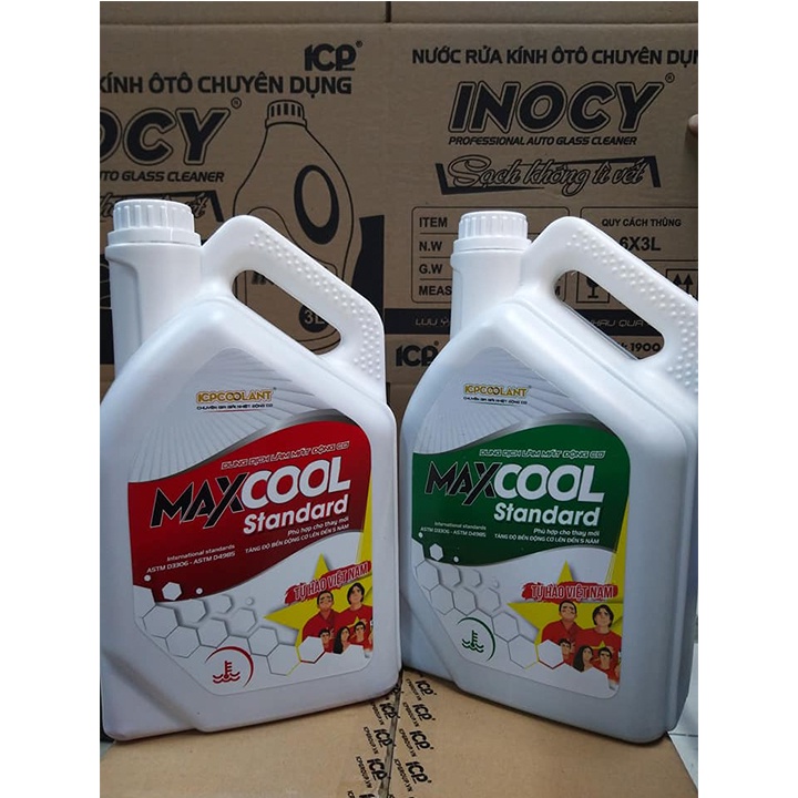 {Quà tặng} nước làm mát động cơ ô tô màu xanh Maxcool Stardard 4L tặng lon 500ml