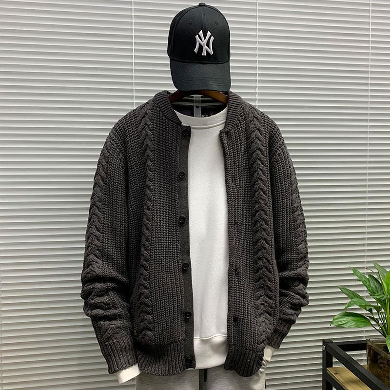 Áo khoác cardigan dệt kim dáng rộng phong cách đường phố thời trang mùa thu mới cho nam