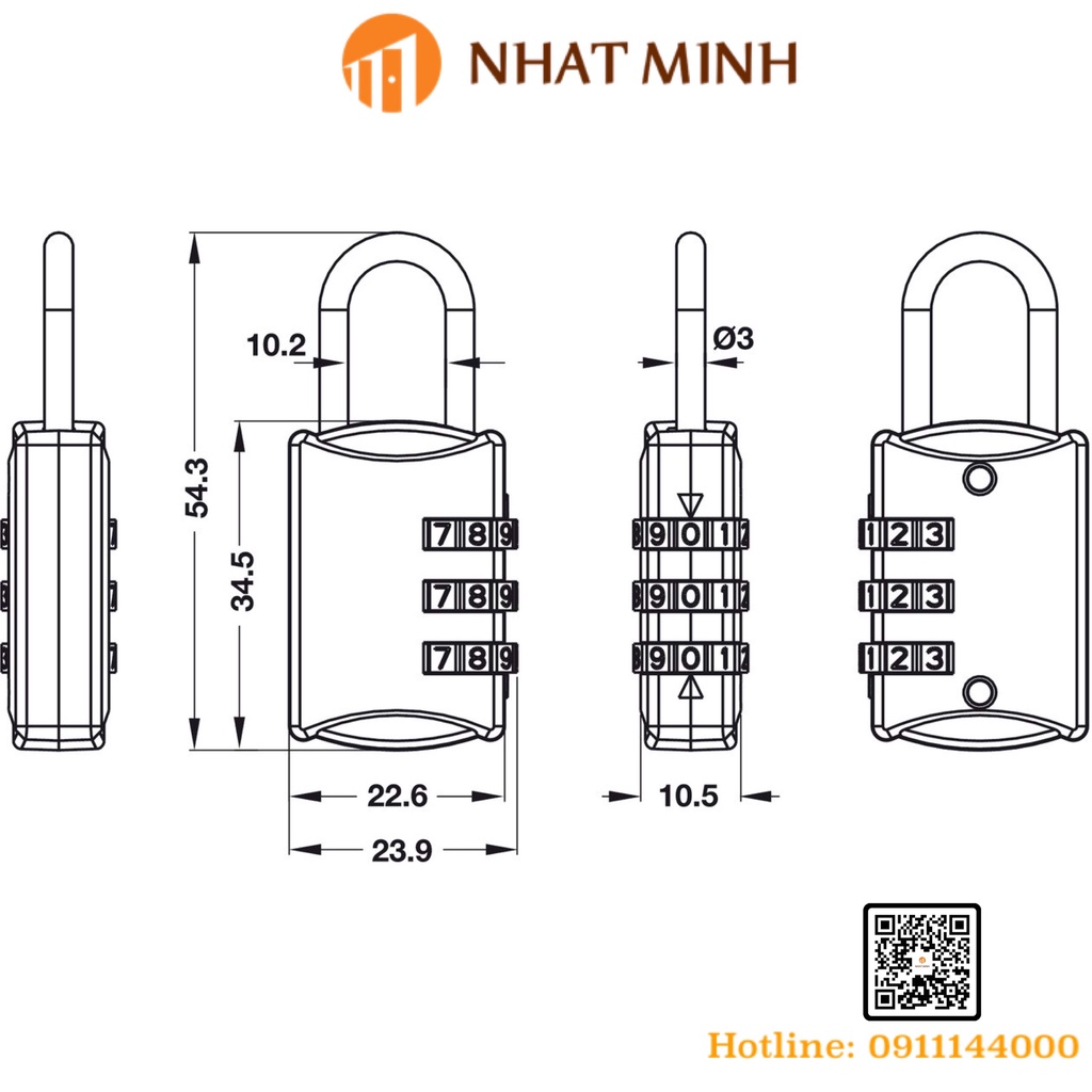 Ổ khóa vali du lịch 3 số HAFELE HÀNG CHÍNH HÃNG