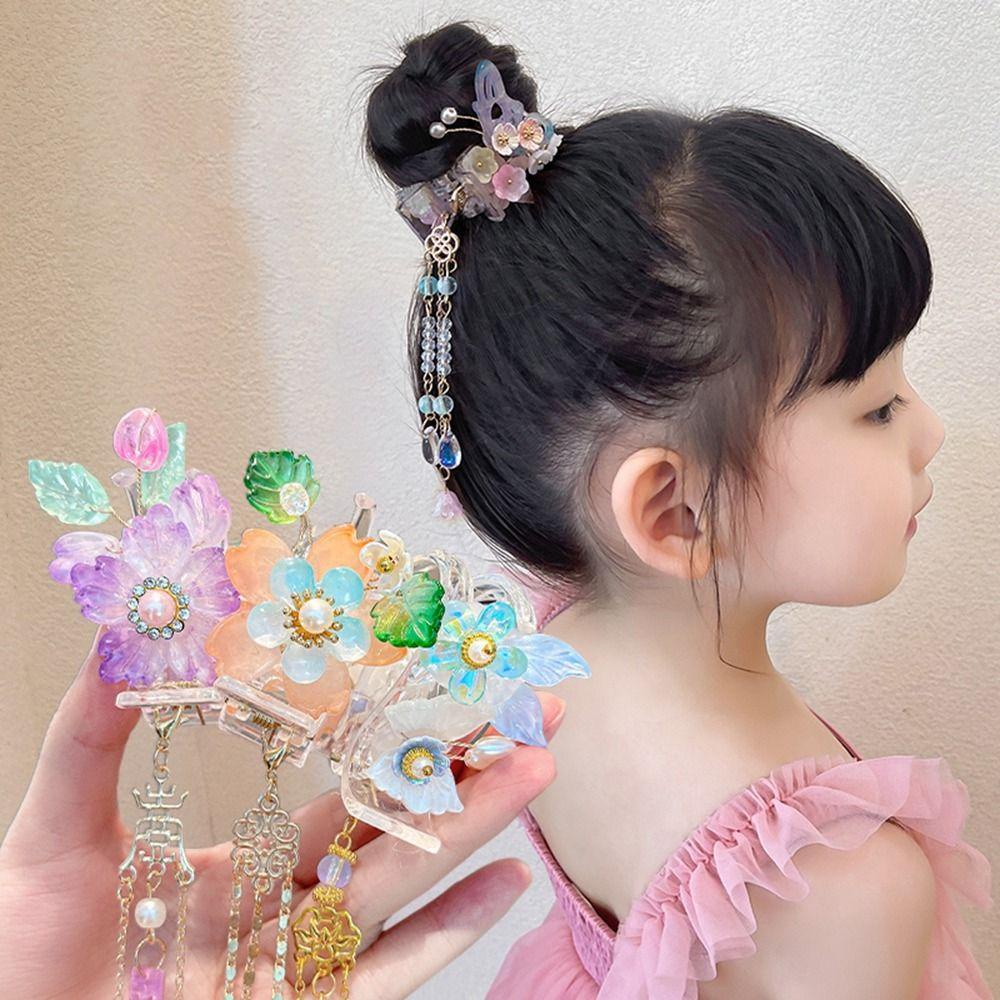 Trâm Cài Tóc Đính Hoa Tua Rua Kiểu Hán Phục Trung Hoa Dễ Thương Cho Bé Gái