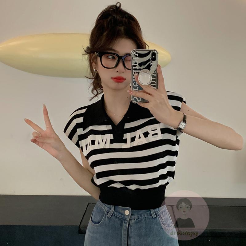 Áo Thun Tay Ngắn Họa Tiết Sọc Ngang Màu Sắc Thời Trang Cho Nữ
