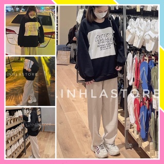 Set bộ đồ nữ áo nỉ bông sweater form rộng dài tay thu đông quần ống rộng tăm nhung cao cấp giá rẻ STR MOVING Ulzzang