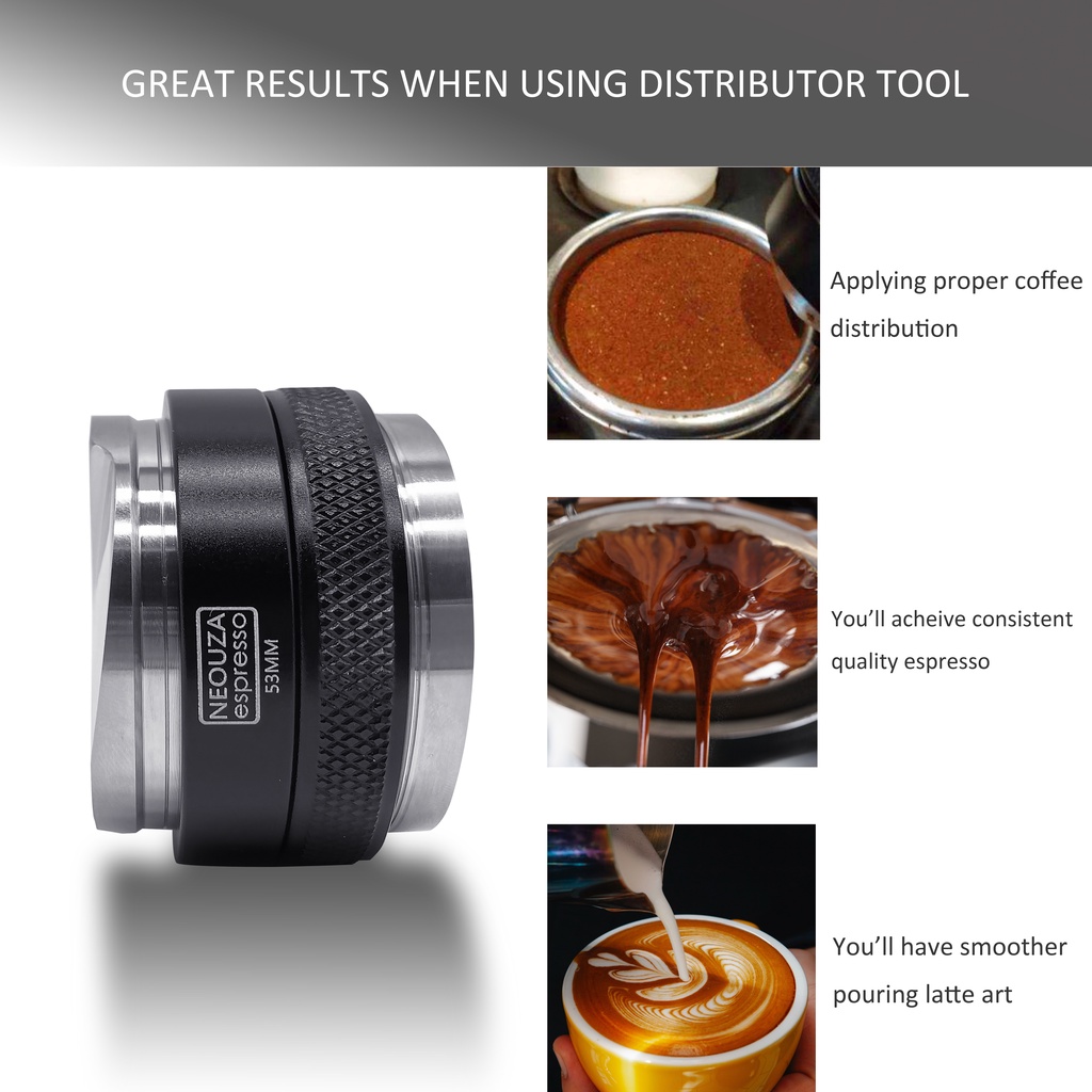 NEOUZA 51mm 53mm 58mm Nhà phân phối cà phê & Tamper 2 trong 1, Máy san Espreosso hai đầu Phù hợp cho Máy lọc chân dung Delonghi Breville, Độ sâu có thể điều chỉnh