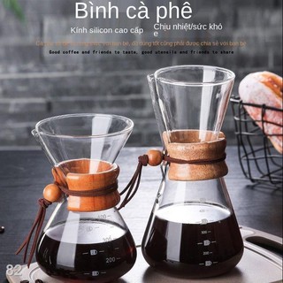 XNồi chia sẻ tay cầm bằng gỗ mới tay đấm tích hợp bộ bình cà phê bằng thép không gỉ lưới lọc miễn phí giấy lọc thủy tinh