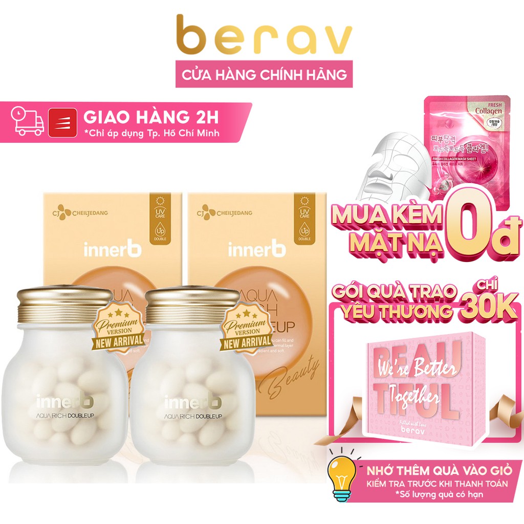 70/56 Viên_Bộ 2 Hộp Thực phẩm bảo vệ sức khỏe InnerB Aqua Rich Giúp cấp ẩm làm đẹp da chiết xuất cám gạo - Hộp vàngx2