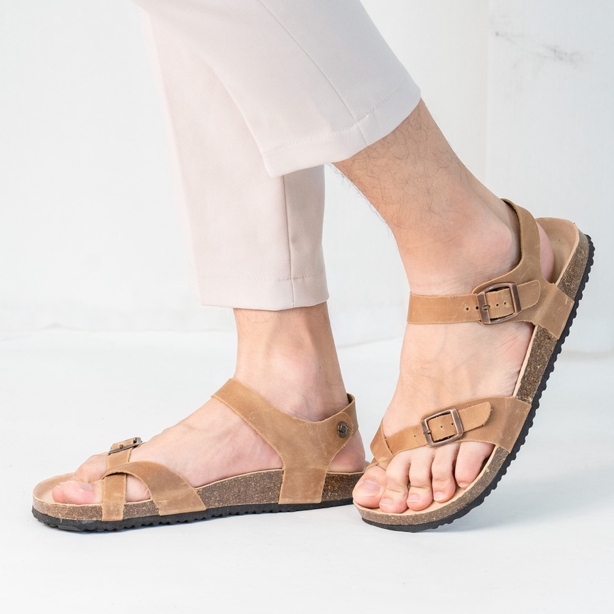 ( Mẫu Da Thật ) D14 - Sandal Birken Đế Trấu BIOLINE Official Thiết Kế Unisex Quai Xỏ Ngón Da Bò