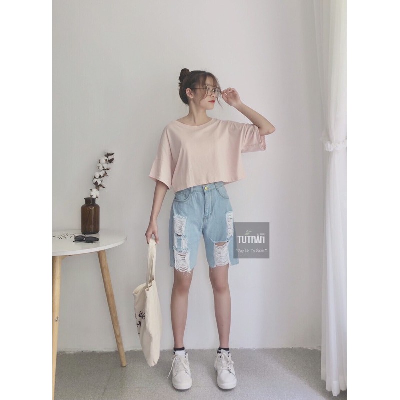 CROPTOP COTTON CỔ TRÒN TAY NGẮN