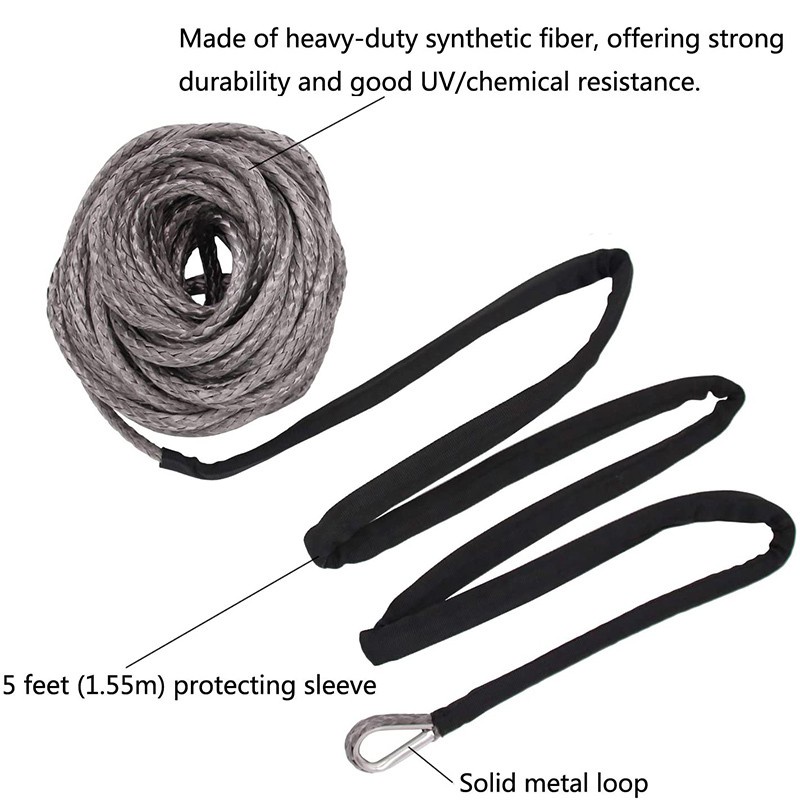 3/16 inch x 50 inch 7700LBs Synthetic Winch Line Cable Rope(Grey)