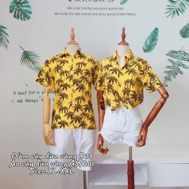 Bigsize Set đầm + áo sơ mi cây dừa vàng