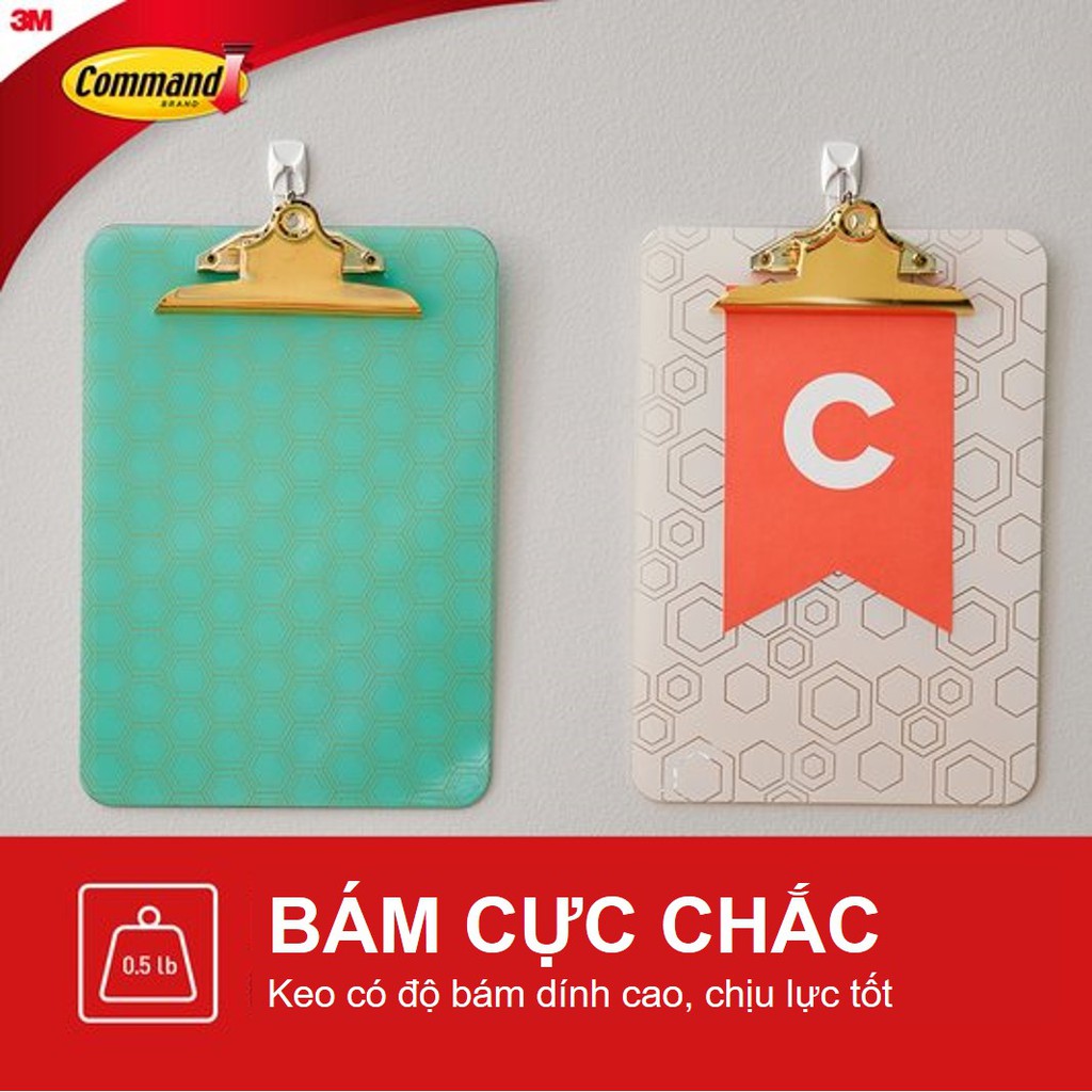 Móc dán tường đầu kim loại Command 3M vỉ 3 cái cỡ nhỏ chịu lực 225g 17067