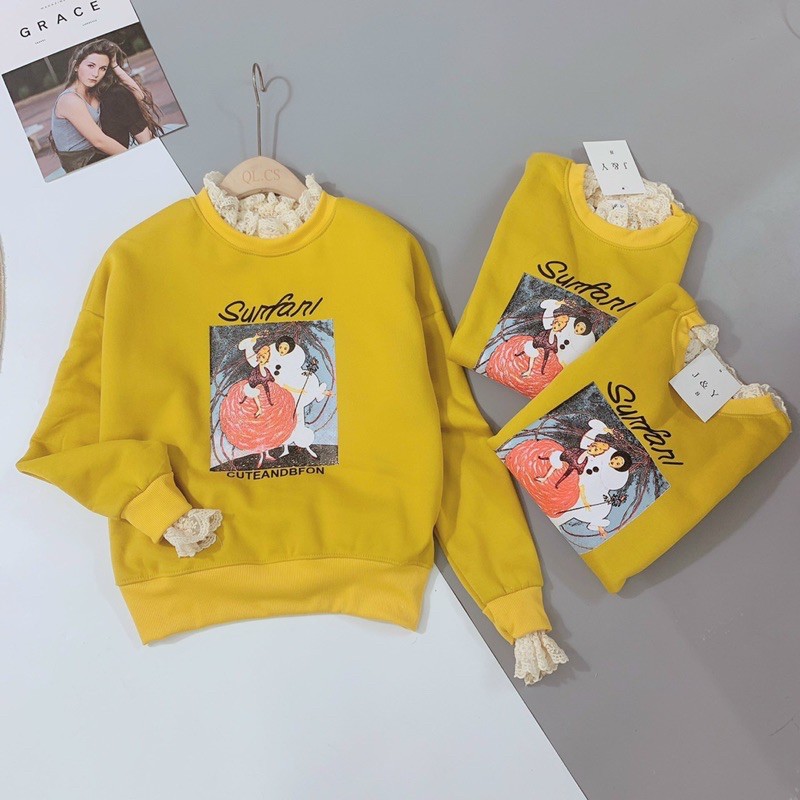 Áo vàng nỉ bông cổ ren trắng dành cho nữ ( mẹ con) | BigBuy360 - bigbuy360.vn