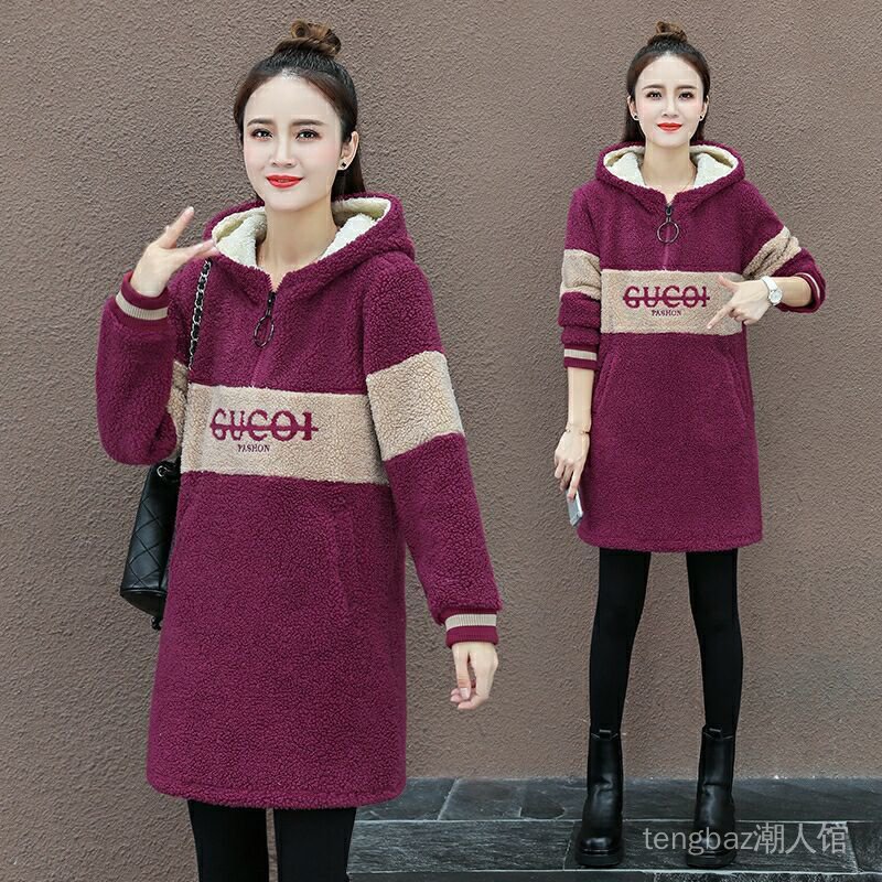 Áo Sweater phối nhung dày dáng rộng dài thời trang 2020