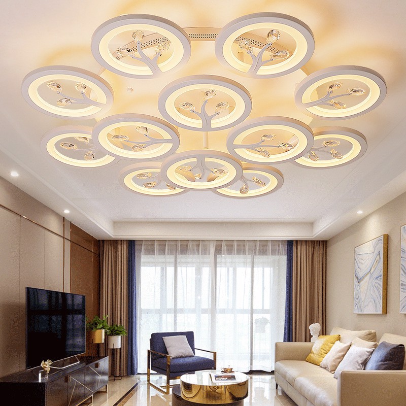Đèn Ốp Trần - Đèn LED Ốp Trần - Đèn Mâm Ốp Decor 12 Hoa Pha Lê NT031 -3 Chế Độ Ánh Sáng - Điều Khiển Từ Xa