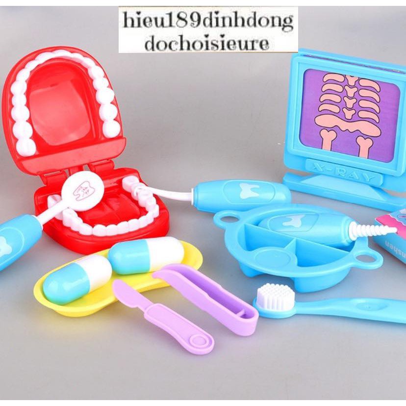 Bộ đồ chơi bác sĩ khám răng nha sĩ nha khoa (ảnh thật) (màu sắc xanh hồng tuỳ đợt hàng về )