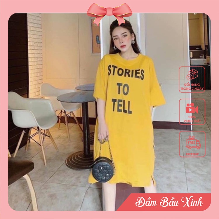 Đầm Suông Váy Dáng Dài Nữ Họa Tiết Chữ STORIE Chất Thun Hàng VNXK Cao Cấp