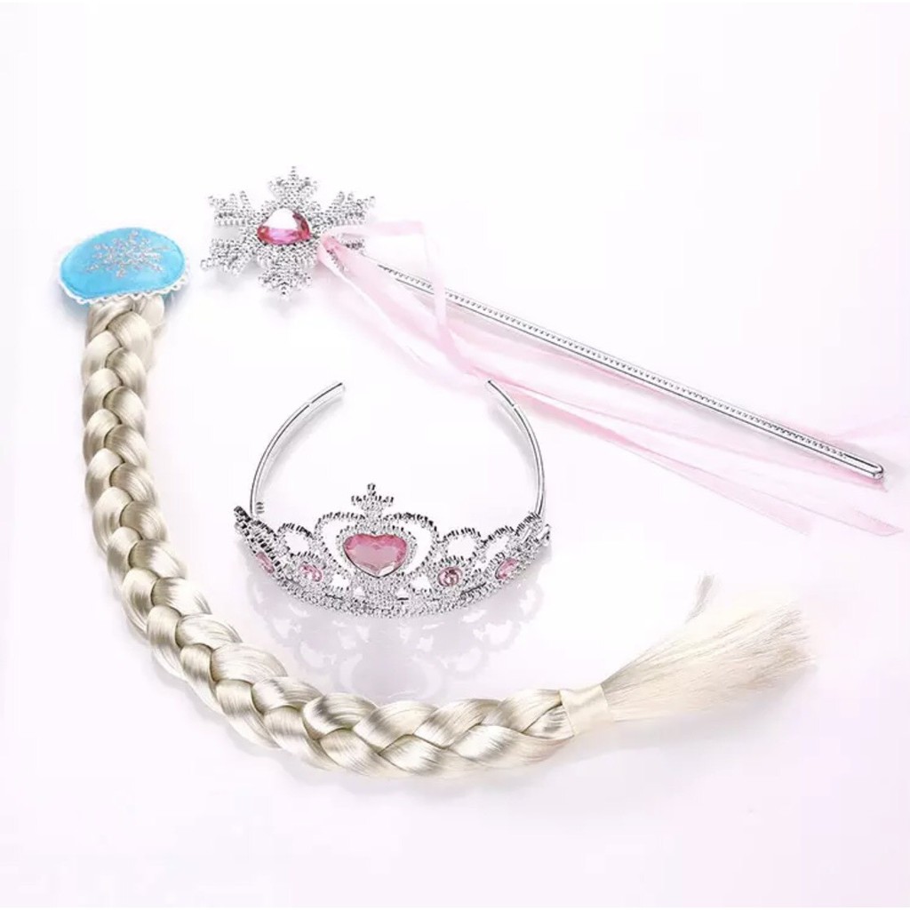 Set phụ kiện vương miện, gậy phép, bao tay, đuôi tóc công chúa elsa