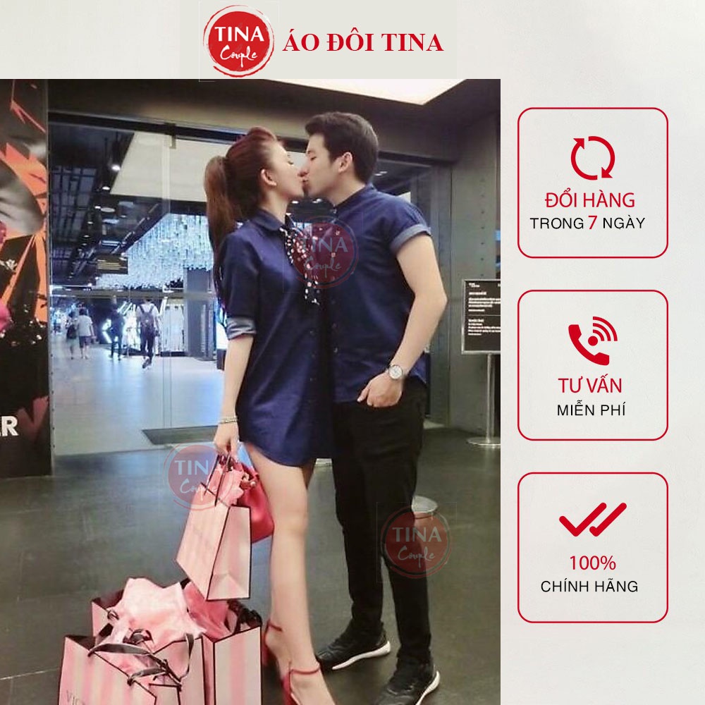 Áo váy đôi sơ mi chất jean mềm mịn, áo cặp đồ đôi hàn quốc đẹp CoupleTina