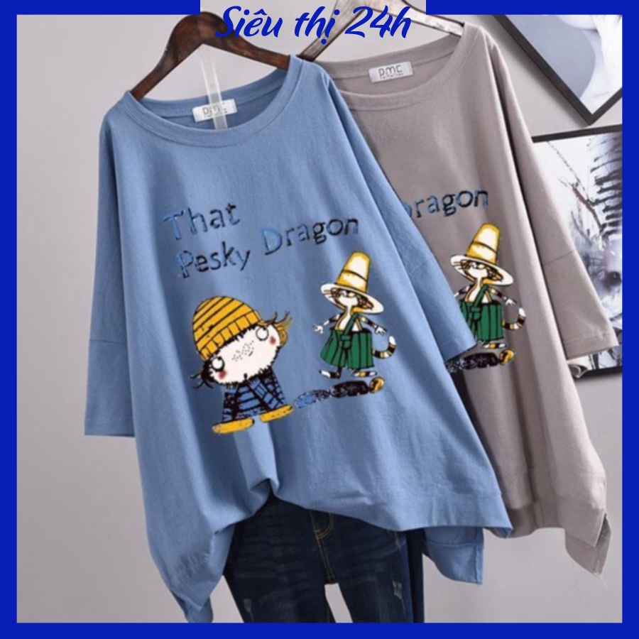 Áo thun form rộng tay lỡ Siêu thị 24 giờ, áo phông unisex Siêu thị 24 giờ in chữ That Pesky Dragon