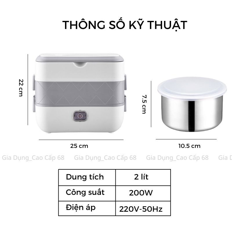 Hộp Cơm Cắm Điện Văn Phòng COOKING LUNCHBOX 2 Tầng 4 Bát Inox Có Chức Năng Giữ Nhiệt Hâm Nóng Và Nấu Chín BH - 6 Tháng