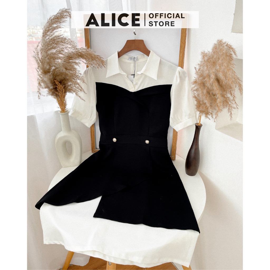 Váy Công Sở Chữ A Nữ ALICE Thiết Kế Cổ Sơ Mi Chân Váy Vạt Chéo Sang Đính Ngọc Thanh Lịch V703 | BigBuy360 - bigbuy360.vn