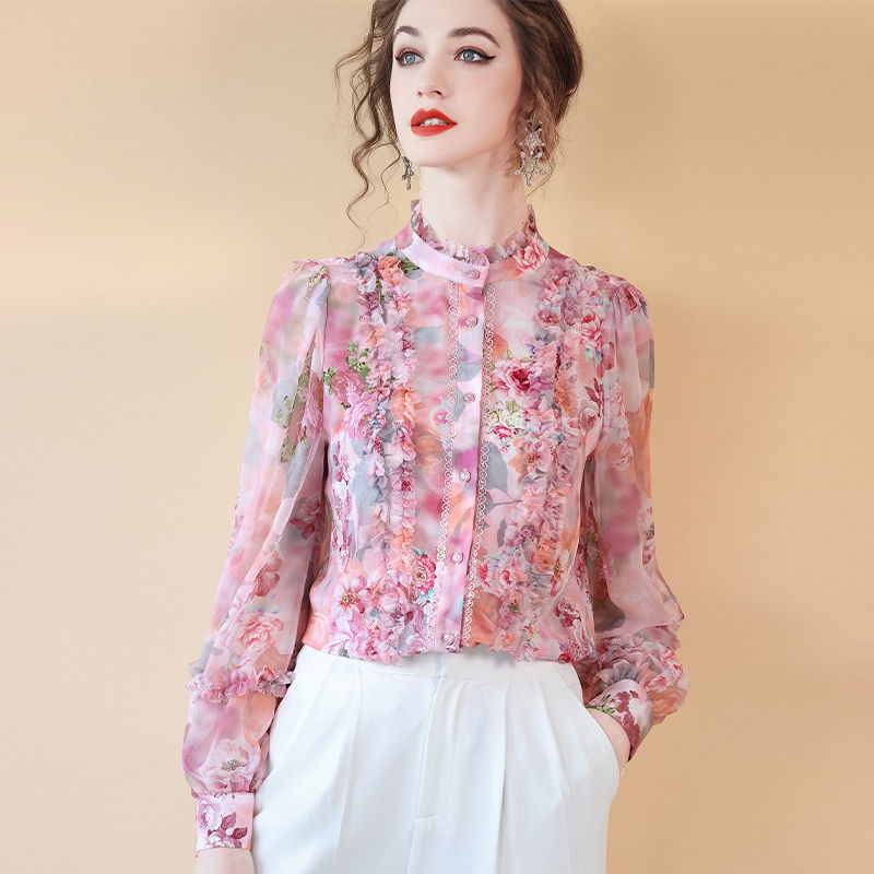 Áo Sơ Mi Hoa Dài Tay Phong Cách Hàn Quốc Sang Trọng