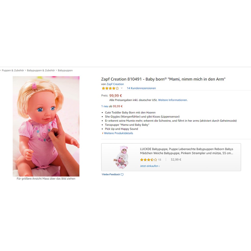 {xã lỗ} Búp bê Đức Hãng Zapf 43 cm biết nói - Zapf Creation Baby Born Mummy Pick Me Up Doll 17 inch