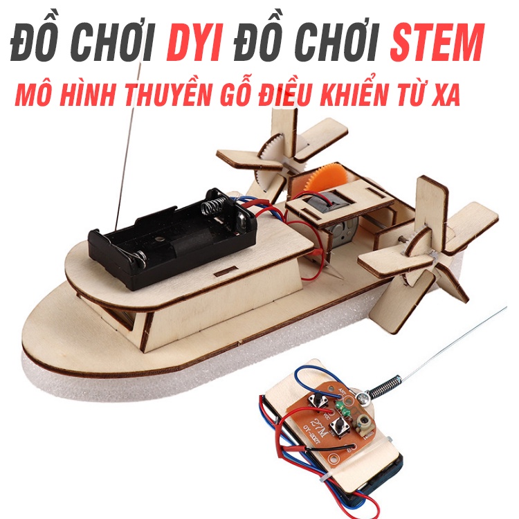 Mô hình thuyền cano bằng gỗ điều khiển từ xa đồ chơi DYI đồ chơi sáng tạo STEM cho trẻ em