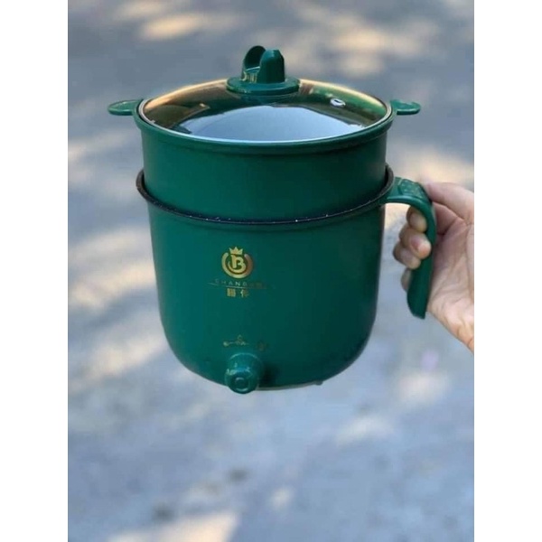 Nồi Lẩu Điện Mini, Nấu Mì 2 Tầng Kèm Giá Hấp Đa Năng Nướng, Luộc, Chiên Chống Dính Vấn Đá Tiện Lợi, Ca nấu mì mẫu mới