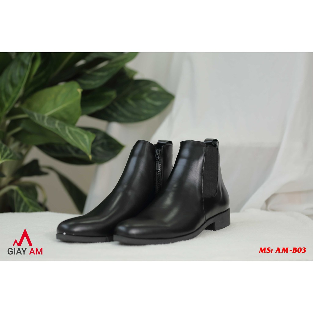 [Giày Chelsea boot da bò thật] - Giày cao cổ nam giúp tăng chiều cao gần 5cm